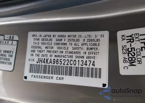 2002 Acura Rl 3.5 z USA, uszkodzony, nr VIN JH4KA96522C013474